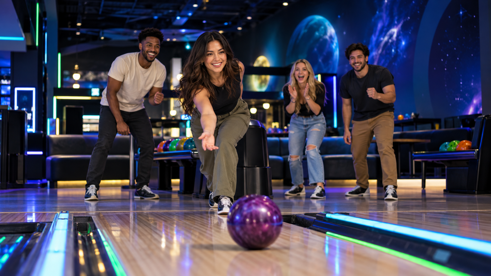 Friends enjoying open bowling at The Void